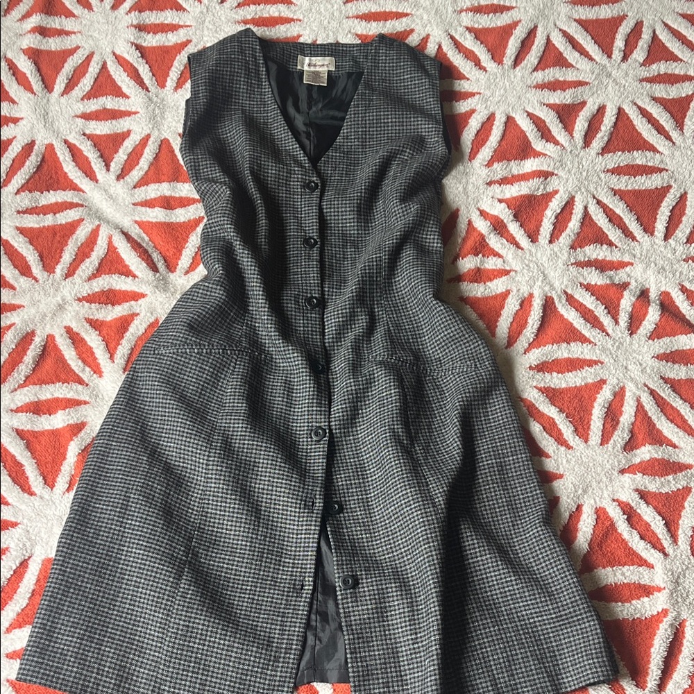 Worthington Black and Grey Check Button-Front Midi Dress
